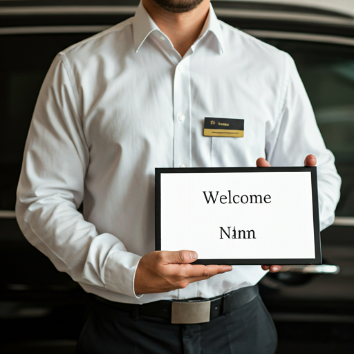 Professional chauffeur with welcome sign at Cambodia airport