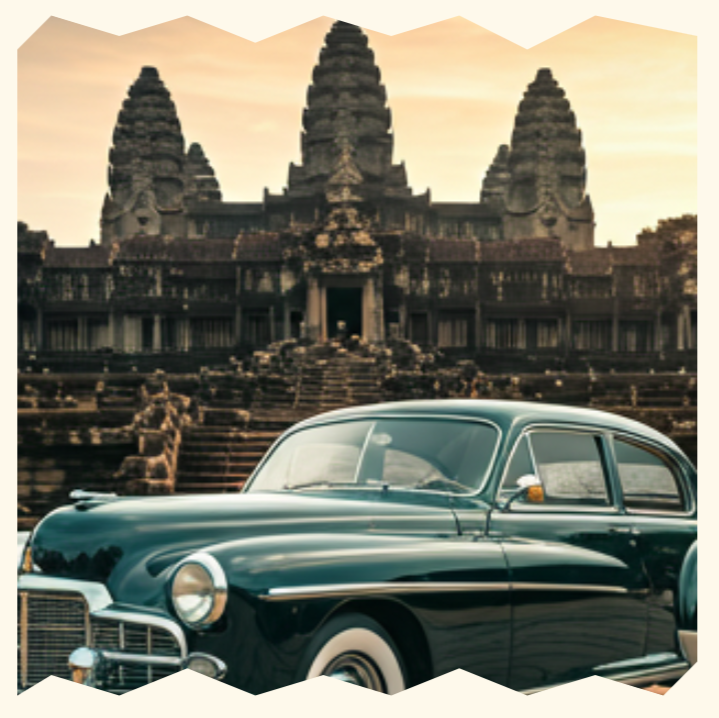 Cambodia Private Car Services — founder Kim standing beside the company sedan near the Angkor temples in Siem Reap